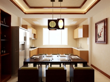 中式风格别墅餐厅吊顶装修效果图-中式风格餐桌椅图片